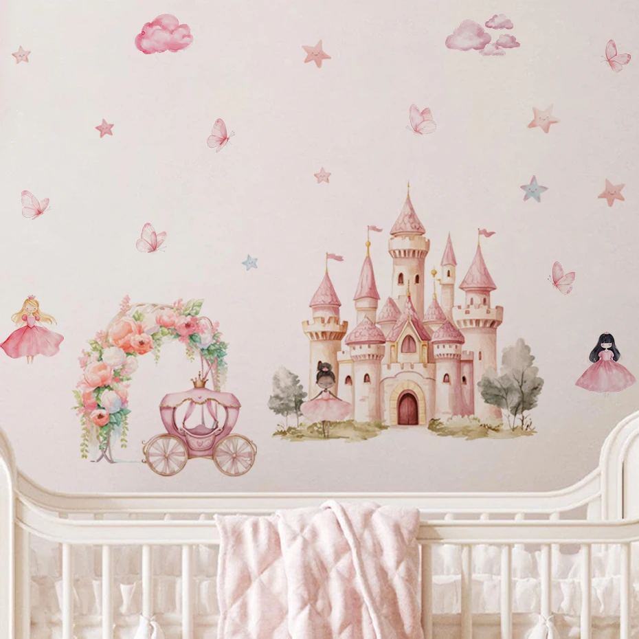 

Cartoon Pink Princess Castle Star Children's Wall Stickers for Kids Room Baby Room Decoration Wallpaper Wall Decals Nursery