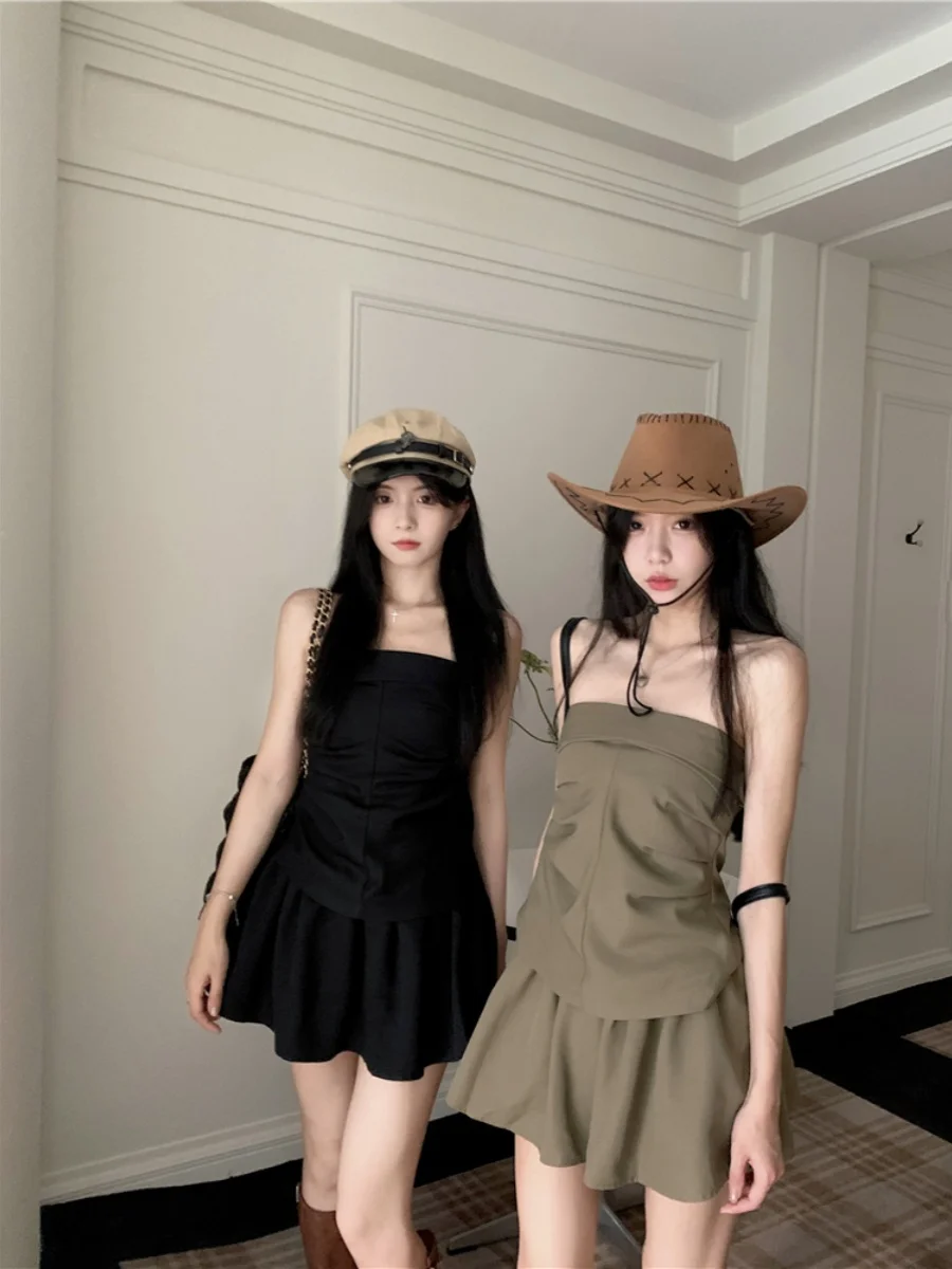 

Elegant High-Waist Two-Piece Set Women's Design Sensation Small Audience Tube Top Vest Summer High Waist Short Skirt Halifrom...