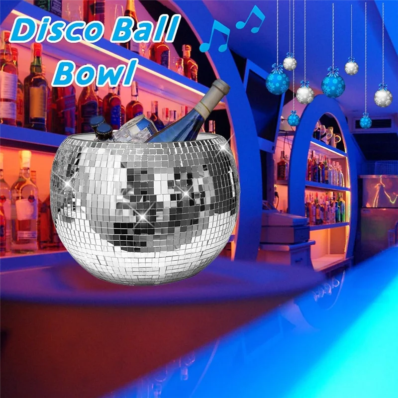 YLS-10-Inch Disco Ball Ice Bucket Silver Sparkly Mirror Ball Icebucket For Wine, Drinks, Home Bar Beverage Cooler For Partys