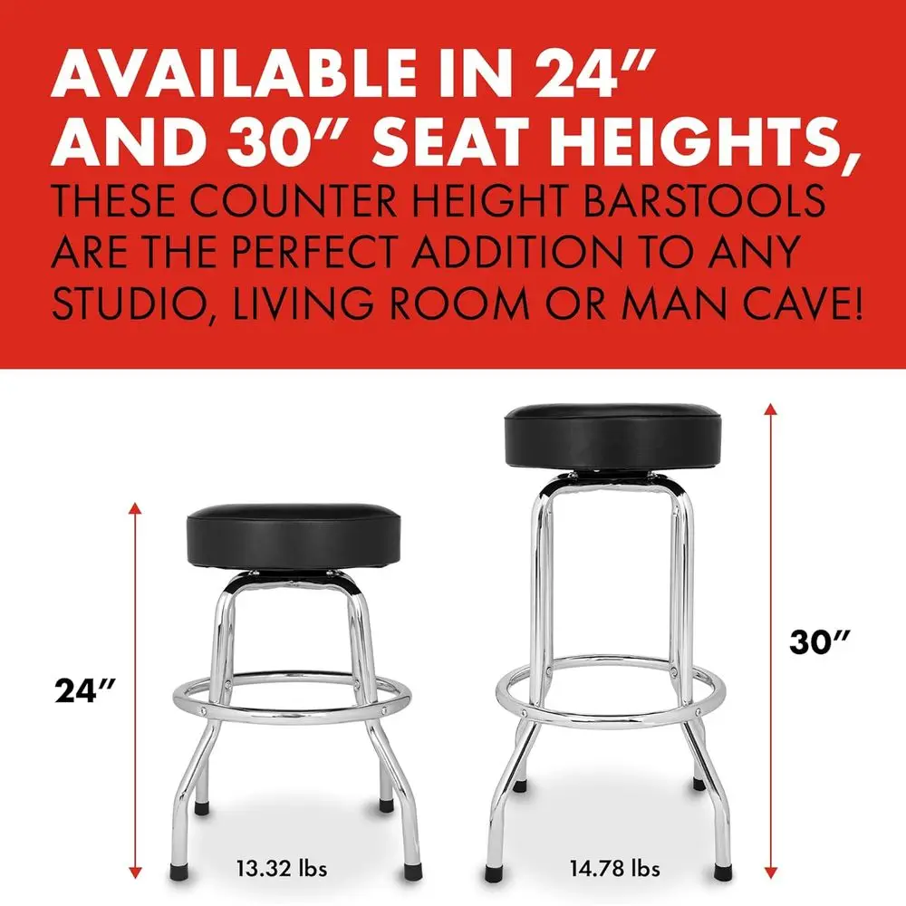 مقعد مرتفع دوار بشعار شيفرون - هدية مثالية للأب، ضمان لمدة سنة واحدة، سهل التجميع، أسود، 30