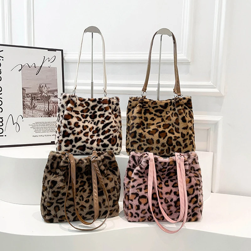 Leopardenmuster-Plüsch-Umhängetasche, Damen-Beuteltasche, Große Kapazität für Pendeln und Arbeit, Modische Vintage-Handtasche mit Persönlichkeit – Detail 2