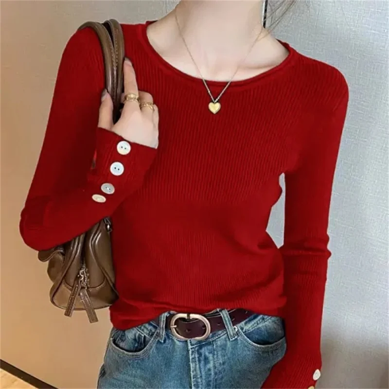 

2025 Women Sweater Spring Autumn Long Sleeve O-neck Pullovers Warm Bottoming Shirts Korean Fashion Sweater Knitwear Soft Jumpers