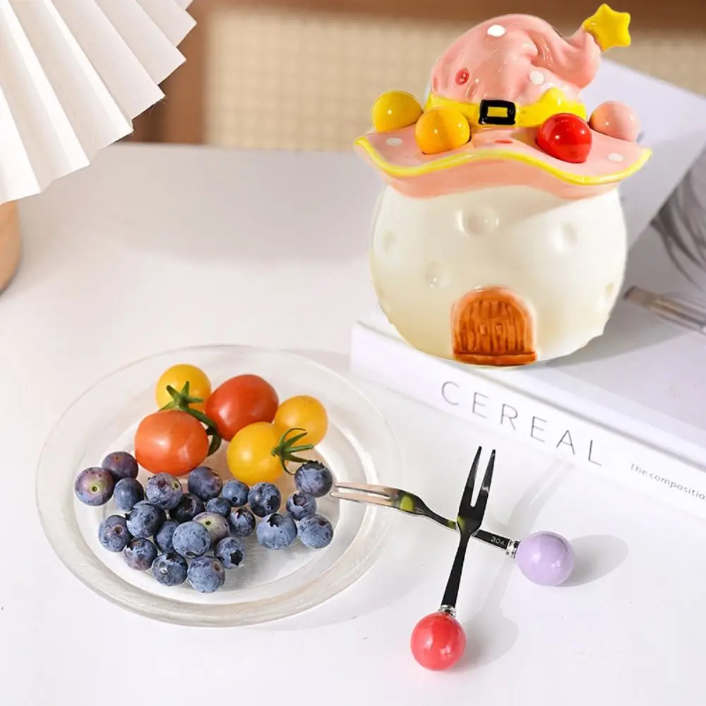 

Durable Magic House Shape Stainless Steel Fruit Fork Set Ceramic Rustproof Dessert Cake Fork Anti-scald Home Safety Fork Picnic