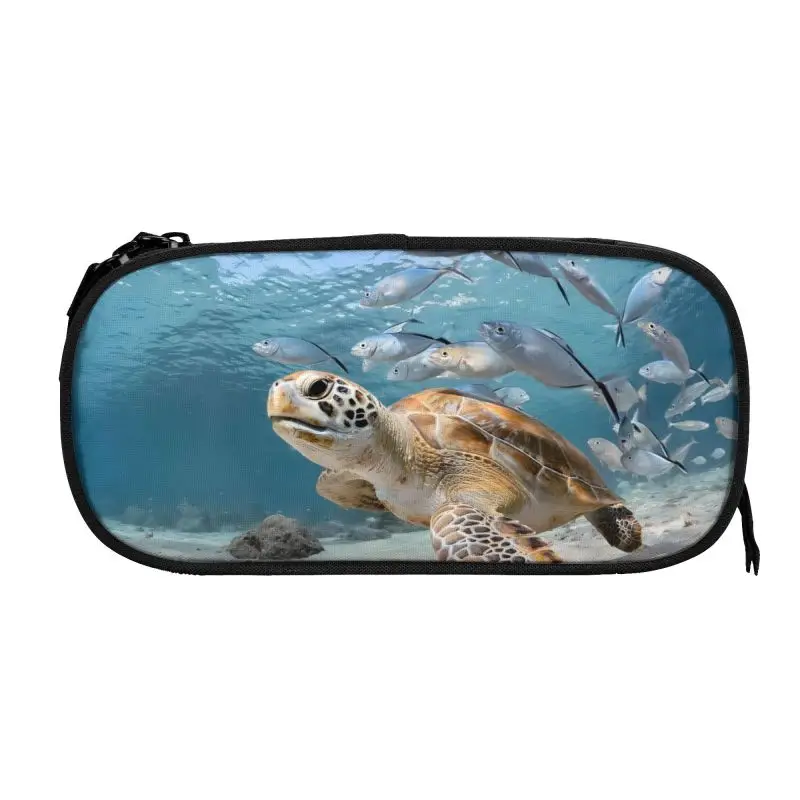 Dolphins turtles underwater world Large Capacity Pencil Case Stationery School Supplies Pouch Office Storage Kids Pen Case Box