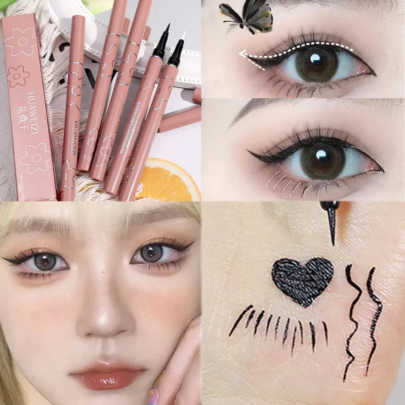 Wasserdichter ultra dünner flüssiger Eyeliner für Frauen Augen Make-up dauerhaft schnell trocknend glatt schwarz matt leicht zu färben Eyeliner Stift