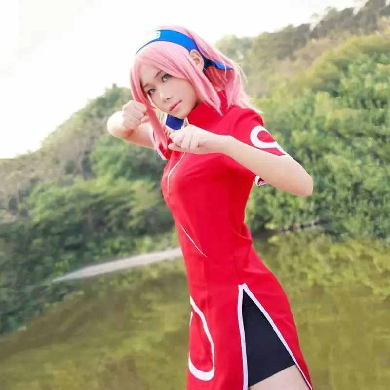 

Uchiha Sakura Haruno Sakura Cheongsam Cosplay Outfit Anime Comic-Con Stage Costume Full Set
