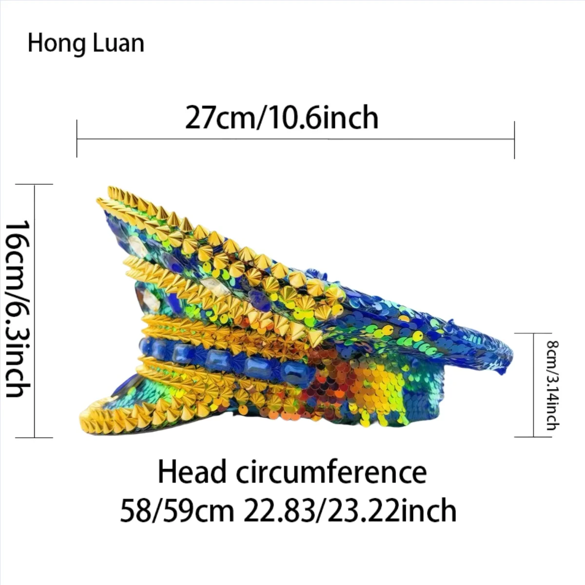 HongLuan Music Festival Costume Hat, Captain Hats Rhinestone for Carnival Woman, Cosplay Female Accessories