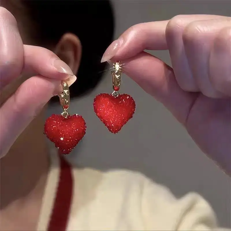 new design fashion jewelry Red Heart Crystal pendant earrings Elegant women's Christmas gift girl accessories