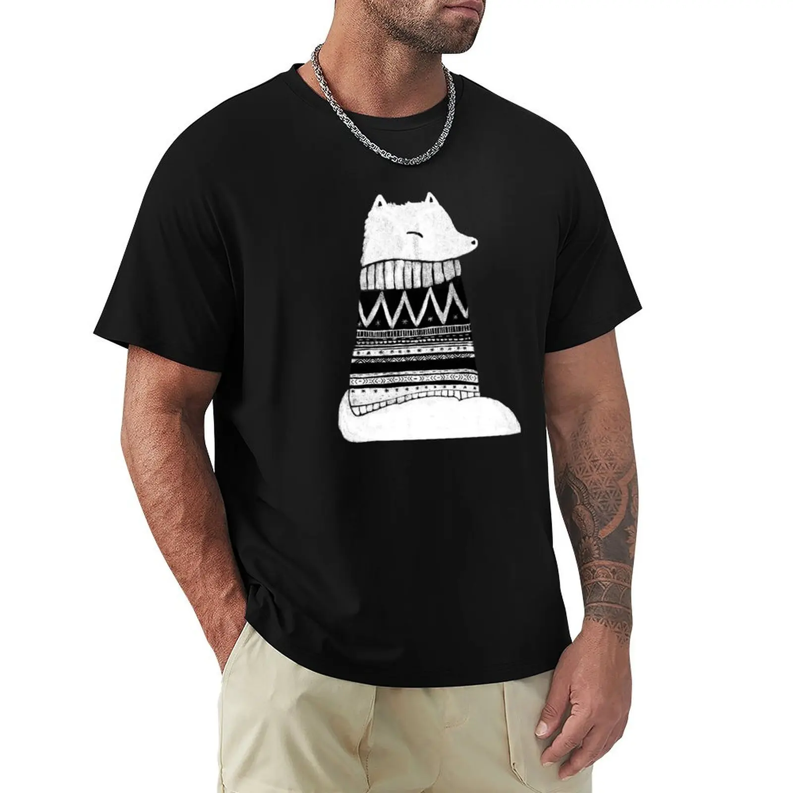 A Chilly Arctic Fox T-Shirt Basic Casual Short Sleeve Cotton Shirt