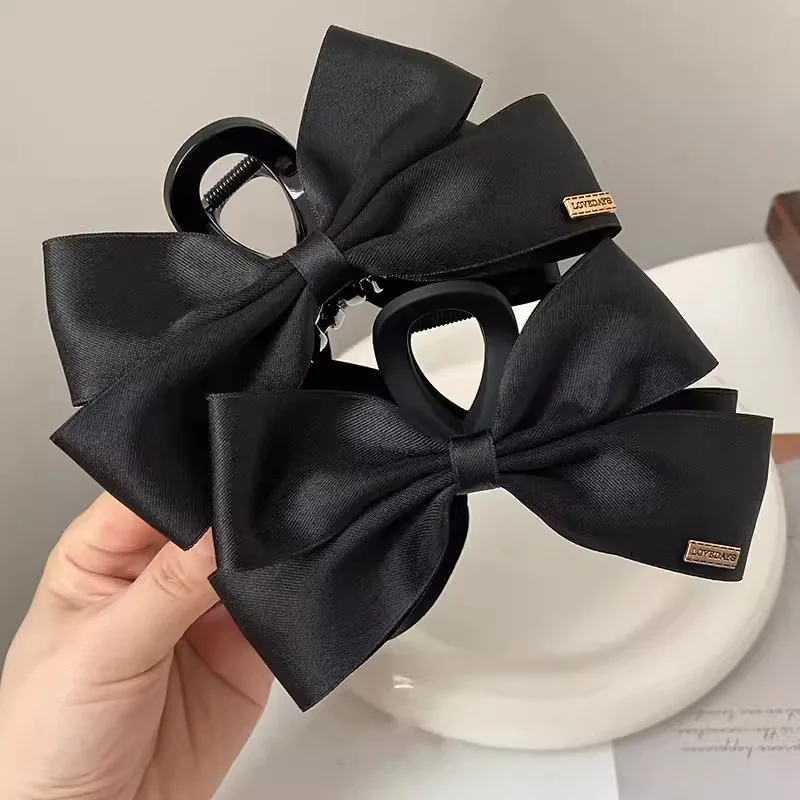 Hair Claw Clip Black Large Bow Style for Updo Back of Head Sturdy Grip Lightweight Durable Premium Elegant Resin