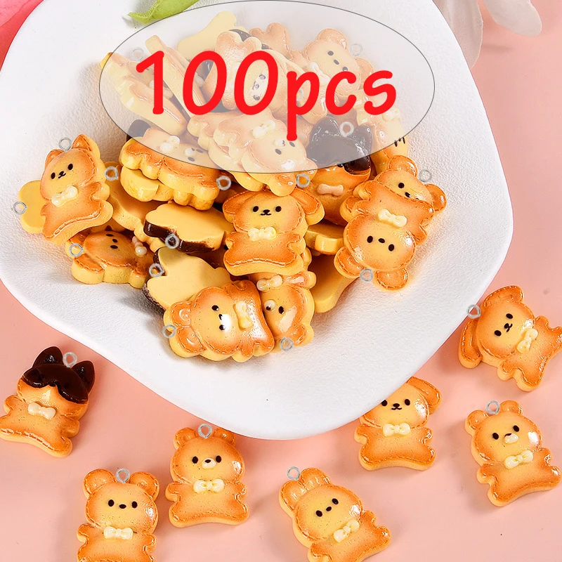 100Pcs Kawaii Animals Resin Cookies Charms Cute Bear Koala Cat Dog Earrings Keychain Pendants for DIY Jewelry Making Wholesales