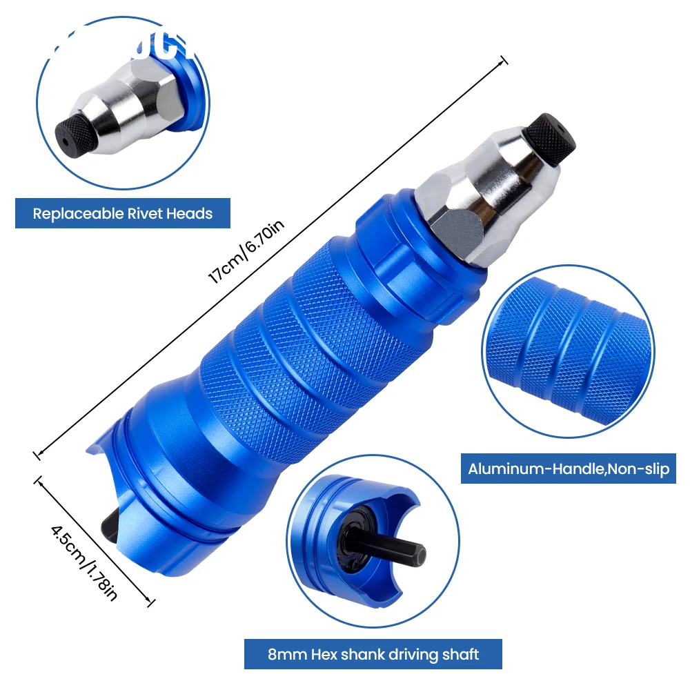 ปืนยิงหมุดย้ำ 2.4mm 3.2mm 4.0mm 4.8mm 6.4mm ปืนยิงหมุดย้ำอลูมิเนียมอัลลอยด์แบบมืออาชีพ เครื่องแปลงปืนยิงหมุดย้ำไฟฟ้า เครื่องมือยิงหมุดย้ำไร้สายสำหรับใช้ในบ้าน