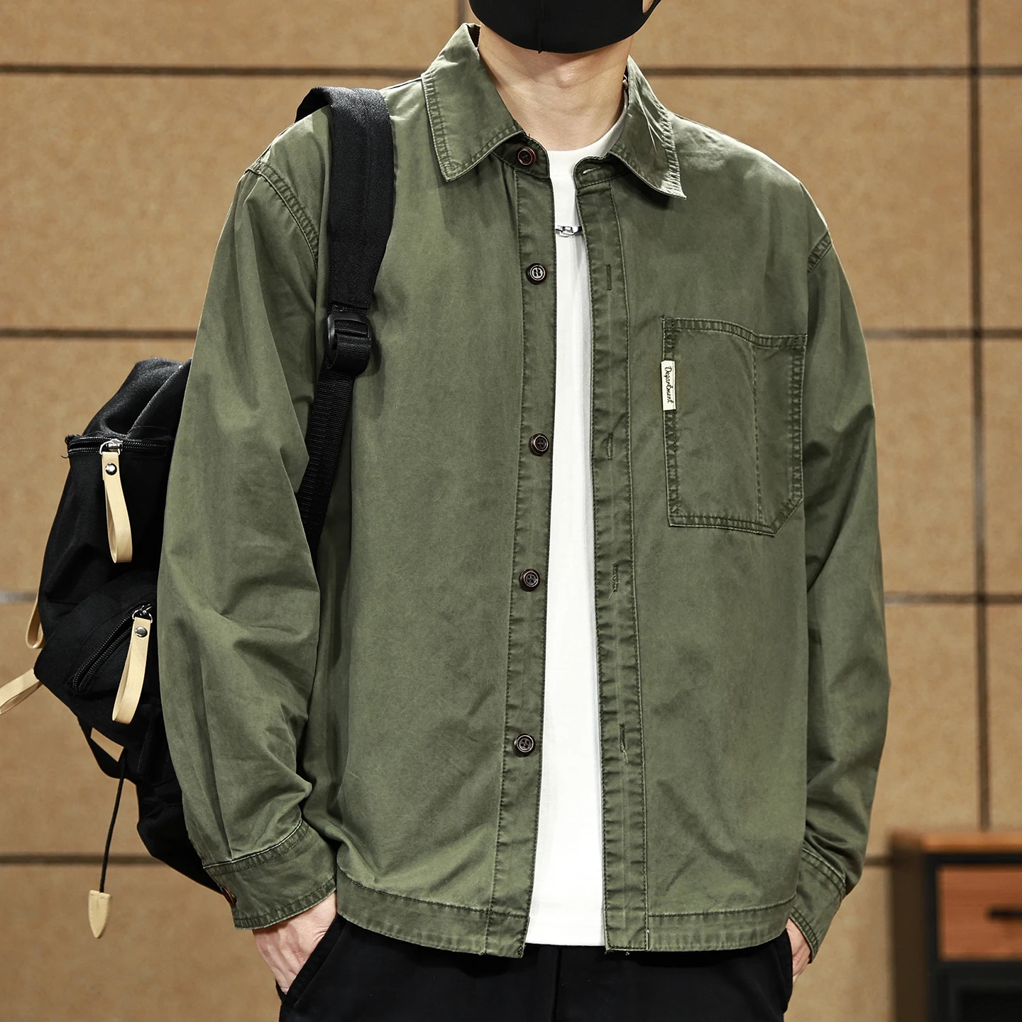 Men's long-sleeved Spring and Autumn new retro workwear shirt, Japanese-style loose plus-size jacket for men