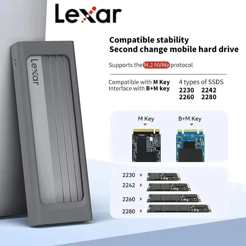 lexar-e300-m2-ssdエンクロージャ-usb-32-gen-2-type-c-モバイル外付けハードディスクケース（2230-2242-2260-2280-nvme-ssd対応）