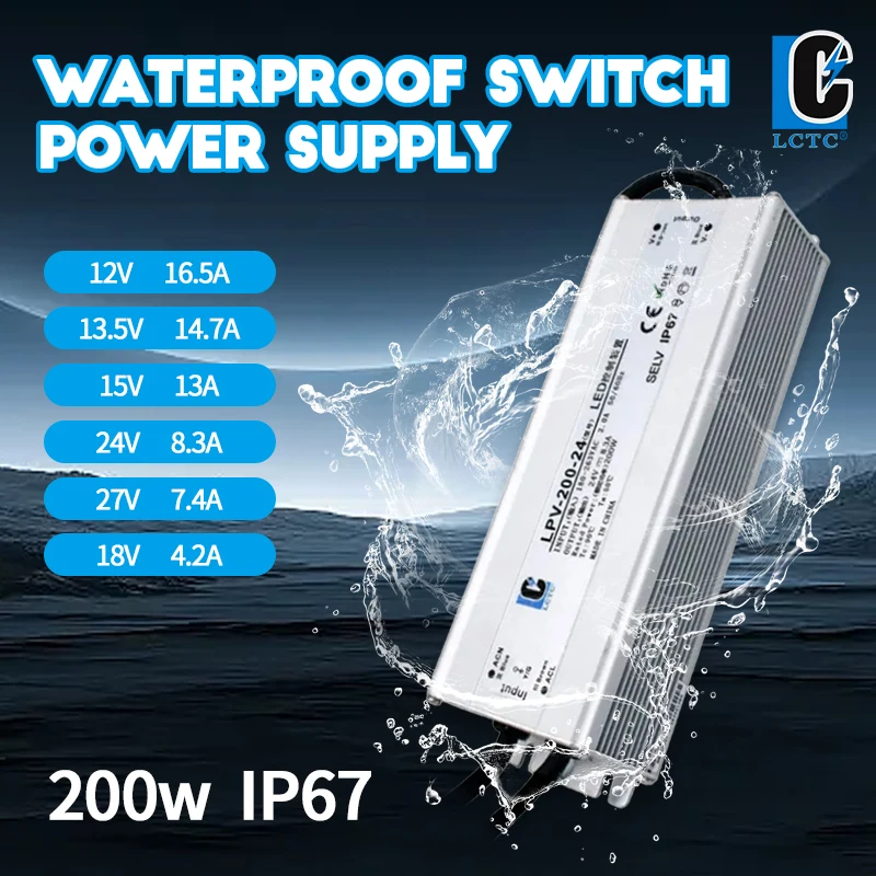 Waterproof Switching Power Supply fonte led LPV 200W 250W AC-DC 12/13.5/15/24/27/48V Constant Voltage IP67 LED Driver