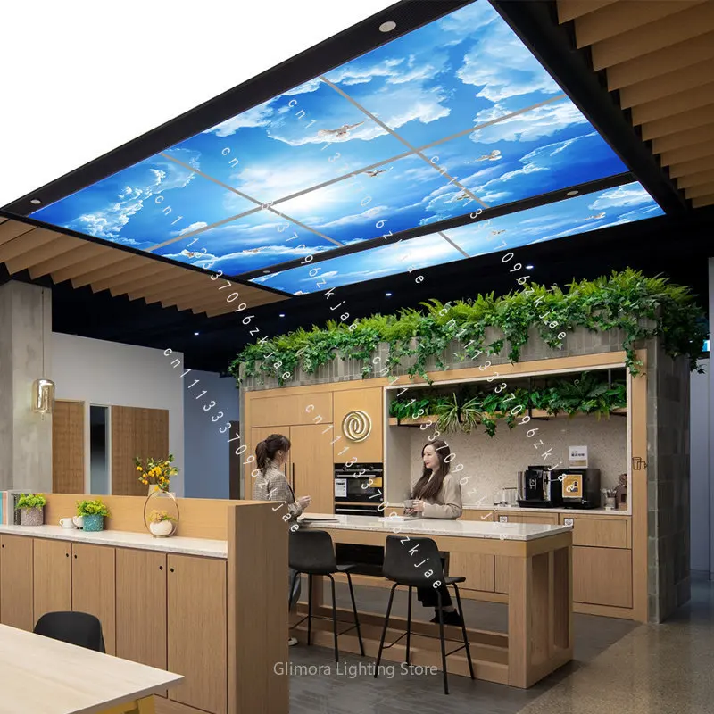 Recessed Blue Sky Cloud Panel Light for Office Meeting Room, Integrated Ceiling Flat Lamp with Natural Sunlight Effect