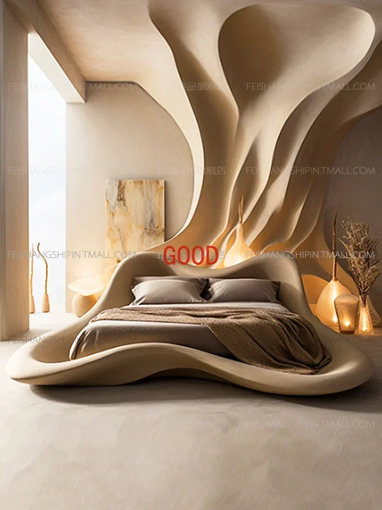 Modern simple double bed, large bed in the master room with a sense of technology