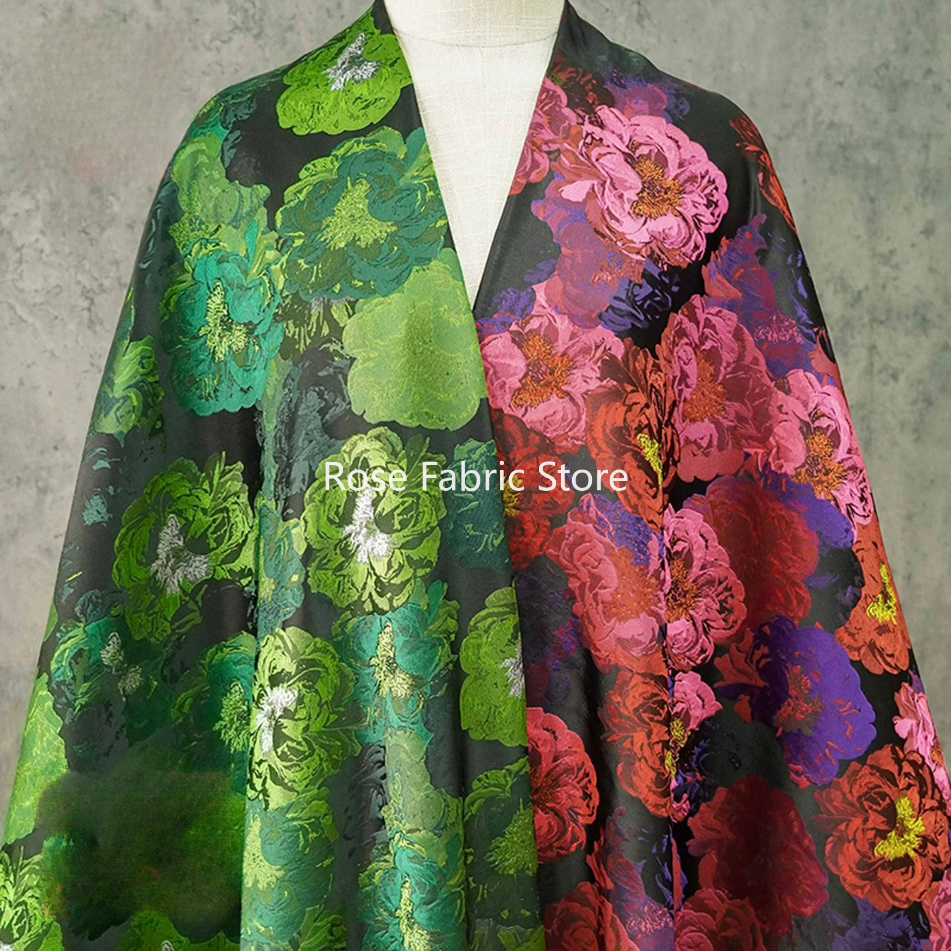 1 meter Oil Painting Floral Yarn Dyed Jacquard Fabric Retro Women's Dress Bag Clothing Decorative Sewing Fabric