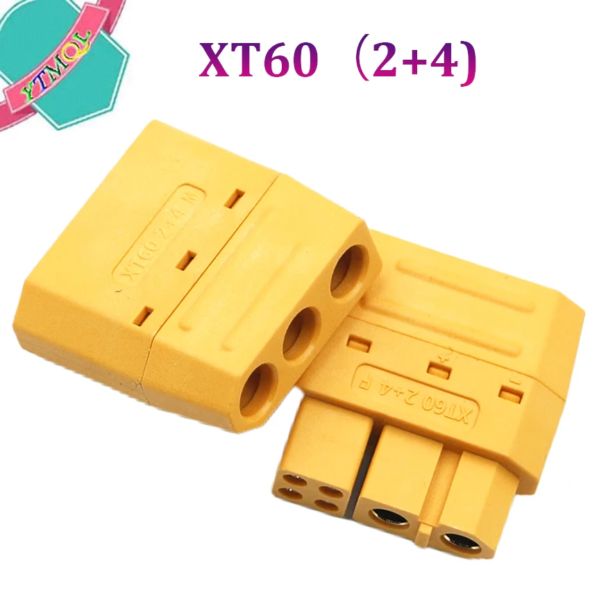 1pair  XT60 2+4 Plug Male Female Connector with Signal Pins Yellow Protection Shell Housing for Drone Motors Model Airplane