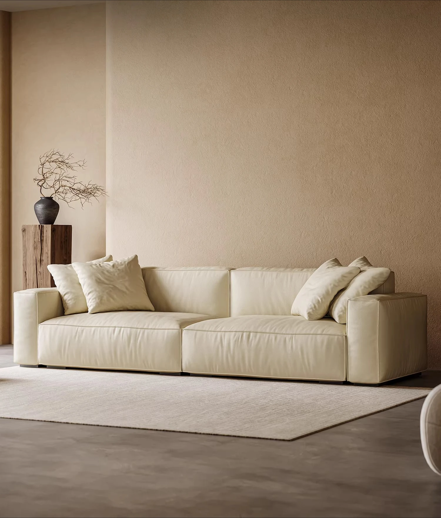 

Italian minimalist tofu block first layer cowhide sofa leather small apartment living room home straight row