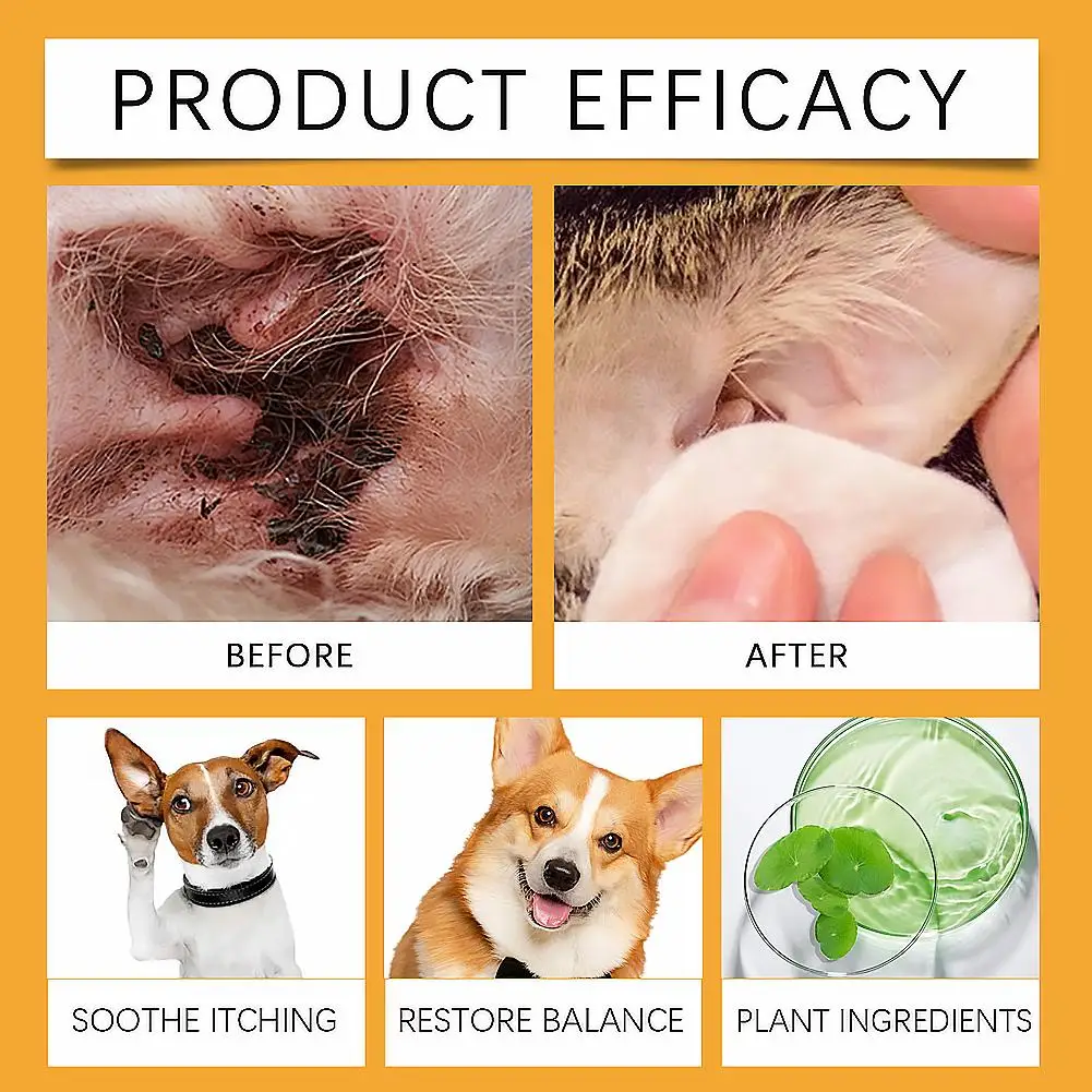 60ml Dog Ear Care Drops Alleviate Discomfort Reduce Inflammation Stop Itch Scratch Cycle Chamomile Non Irritating 1Pcs