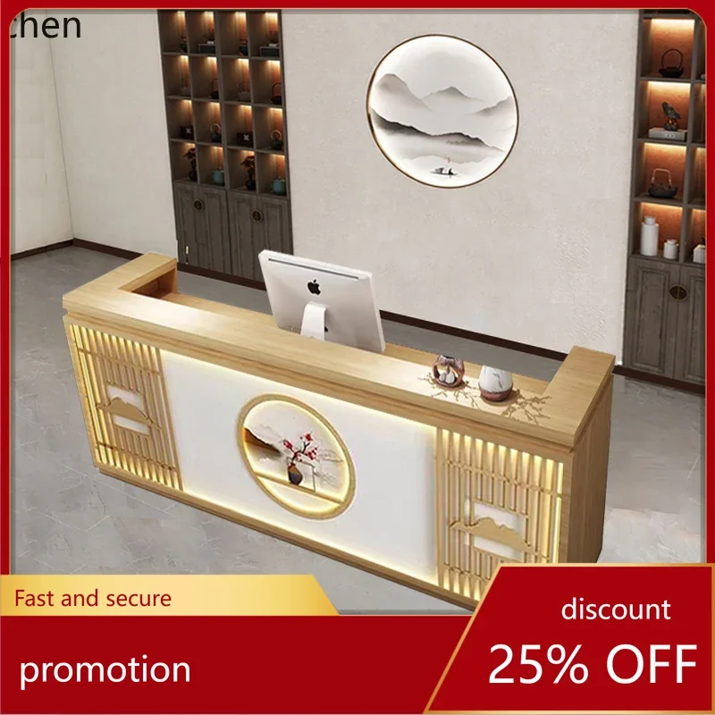 HT Chinese-style front cashier foot bath ear beauty bar table small homestay tea house reception desk