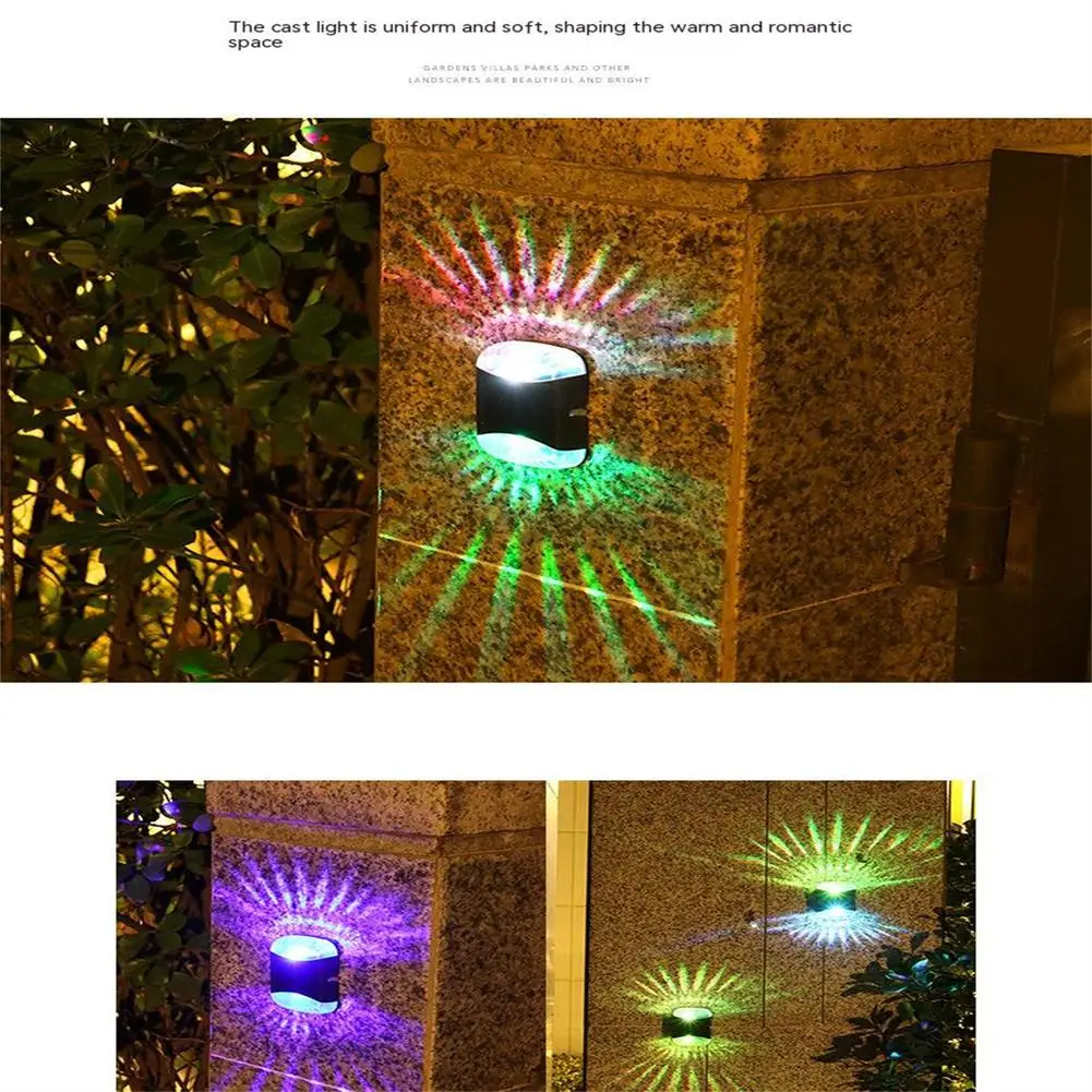 4pcs 4led Solar Wall Lamp Waterproof Up Down Luminous Night Light For Outdoor Garden Courtyard Decoration