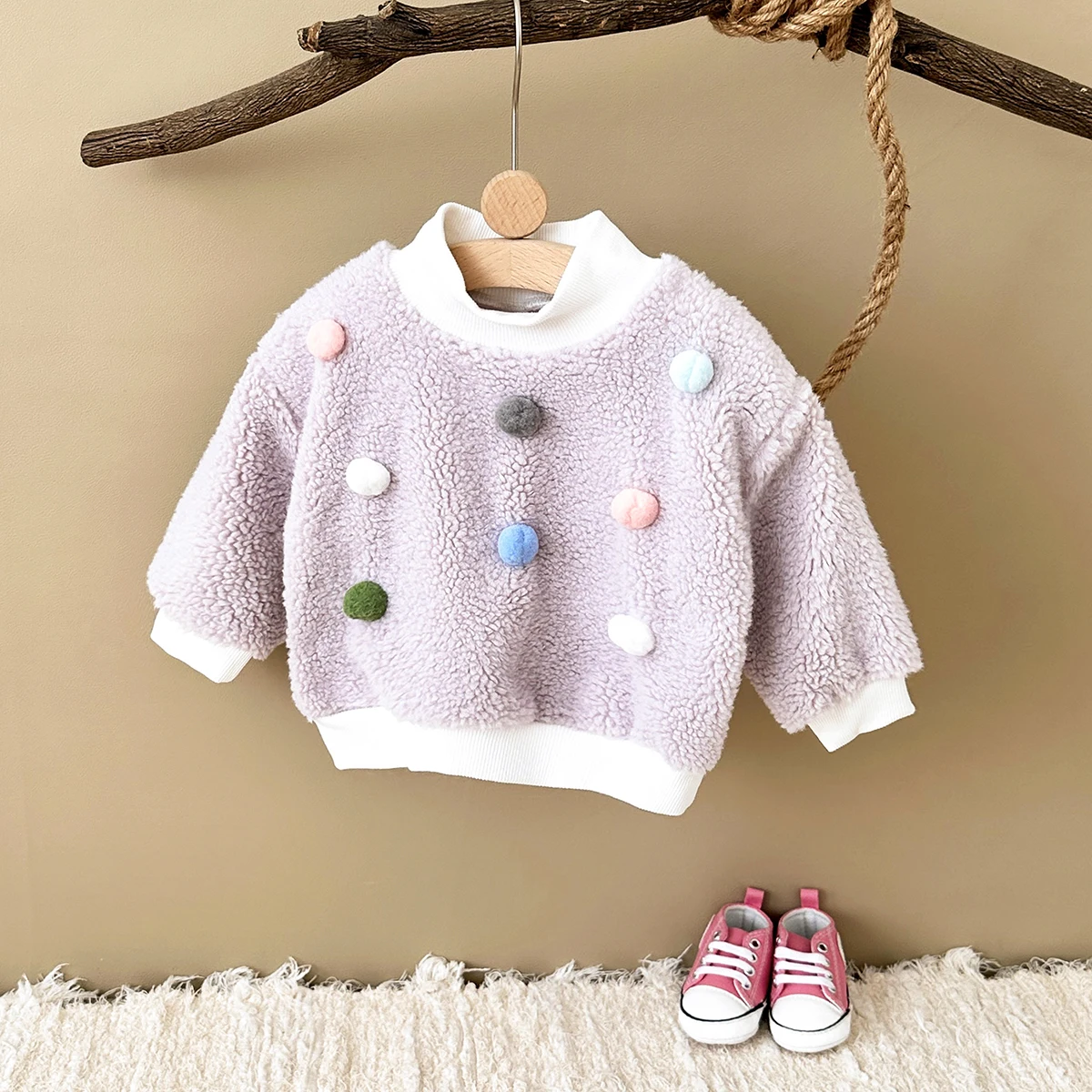 0-3Y Infant Baby Girl Clothes Winter Thick Baby Tops Pullover Outerwear Macaron Hairball Stylish Newborn Baby Warm Girls Coat