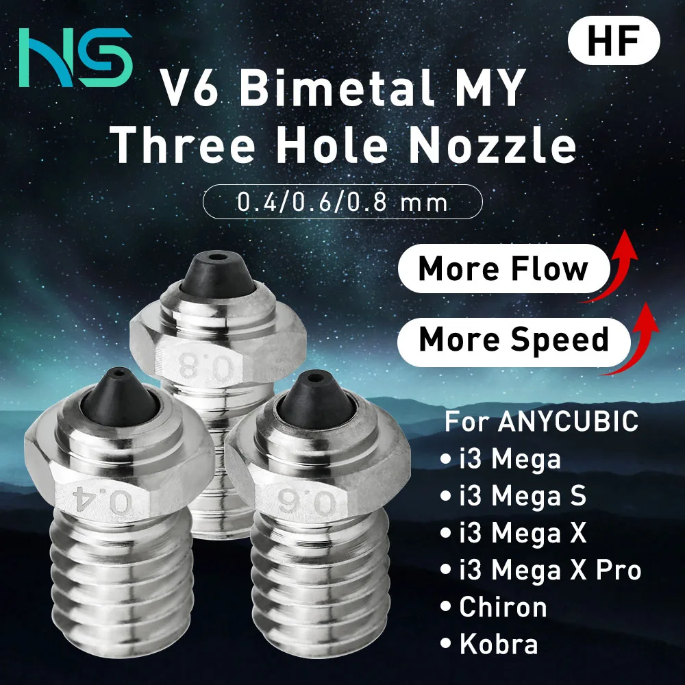 

V6 Nozzle Bimetal Three Hole High Flow Extrusora Print Head 3D Printing Parts for ANYCUBIC I3 Mega X Pro/ I3 Mega S/Chiron/Kobra