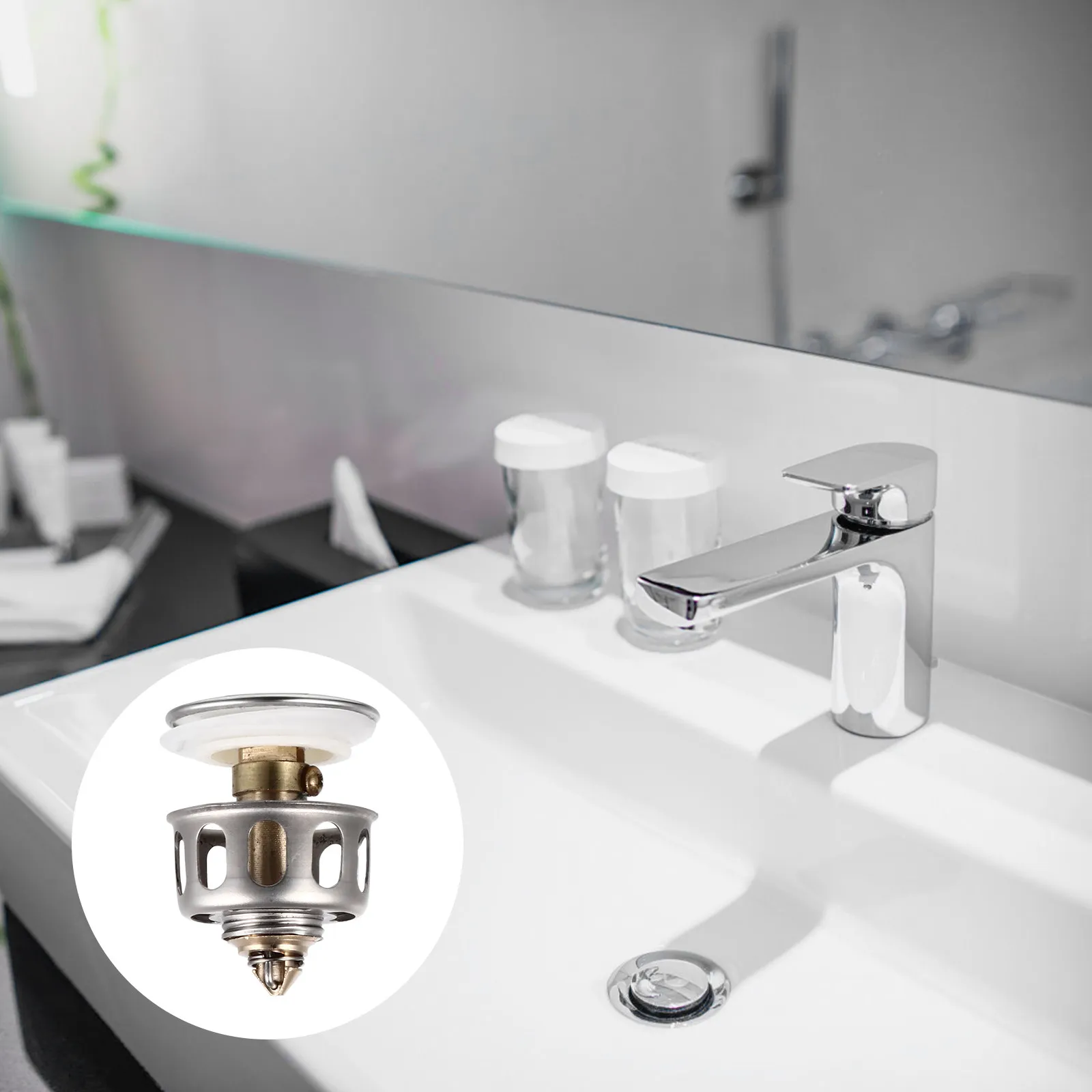 2Pcs Sink Drain Stopper Stainless Steel Pop Up Filter Basket Leakproof Rust Resistant Kitchen Bathroom