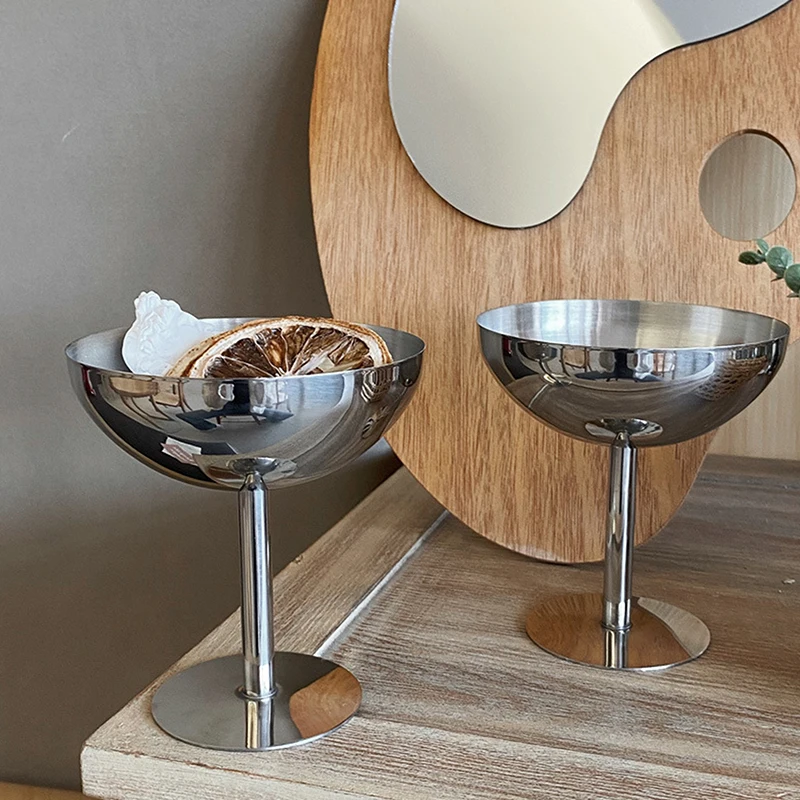 1Pc Stainless Steel Goblet Bar Wine Glasses Party Ice Cream Cups Dessert Cup New