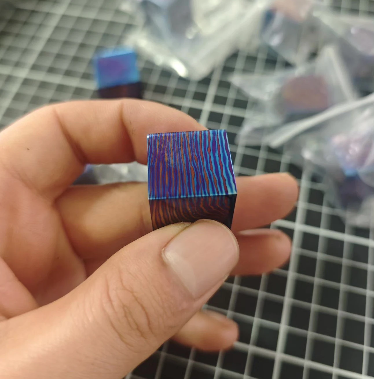 TiMascus Titanium Damascus Small Block 20X20mm ,Handmade Timascus Material