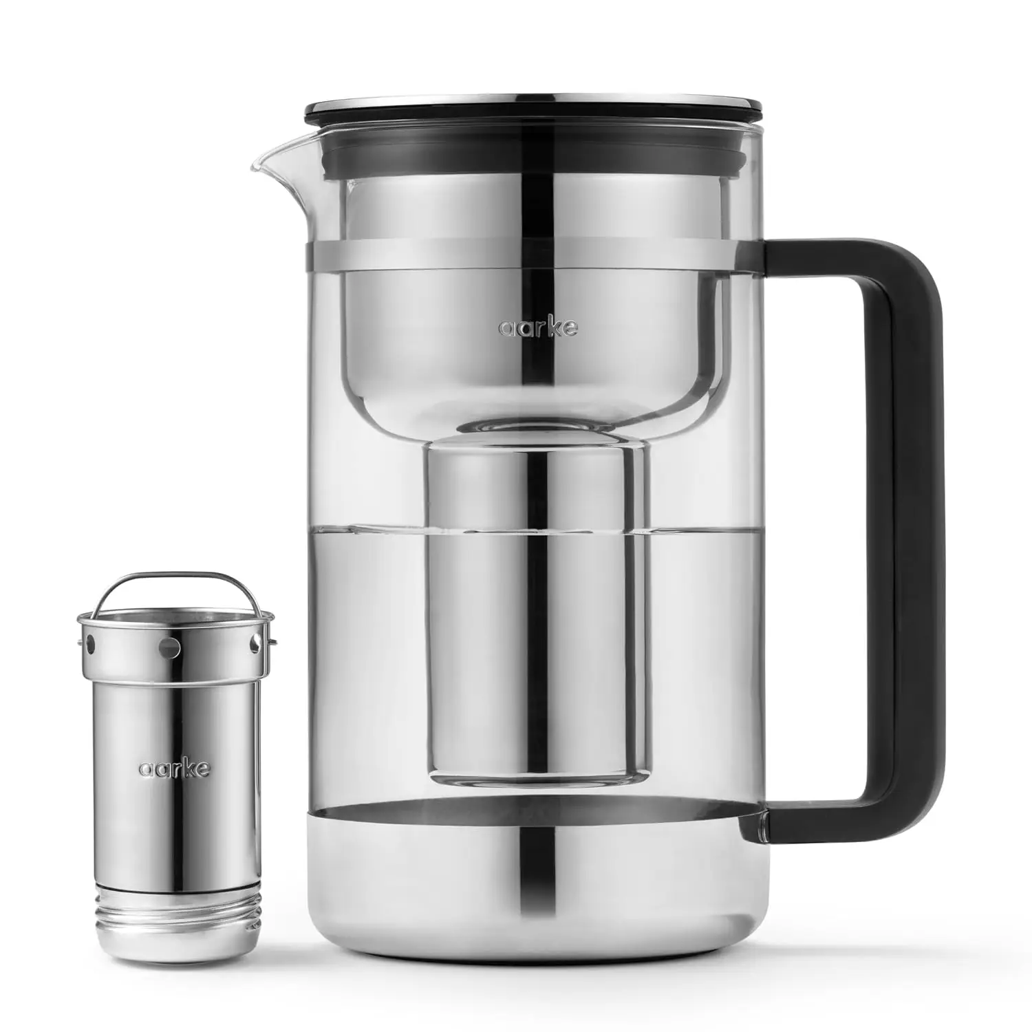 Glass Stainless Steel Water Filter Pitcher 94oz Refillable Filter System Granules 28L Pitcher 166L Filtration Capacity