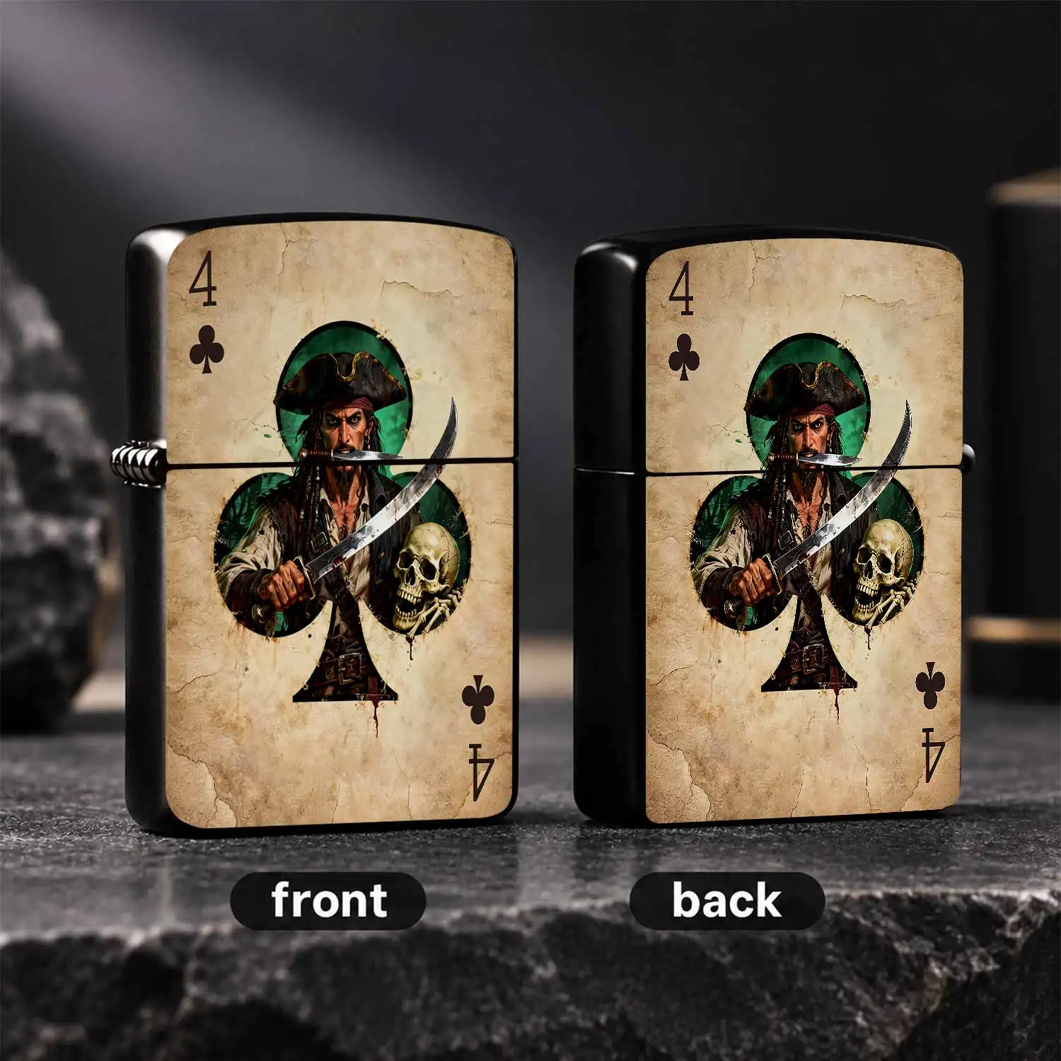 Vintage 4 Of Clubs Poker Card Design Lighter, Aged Artstylish Portable Igniter For Daily Outdoor Gathering, Unique Decorative Collectible, Exquisite Novelty Gift For S Card Game Enthusiasts A Humorous And Interesting Lighter
