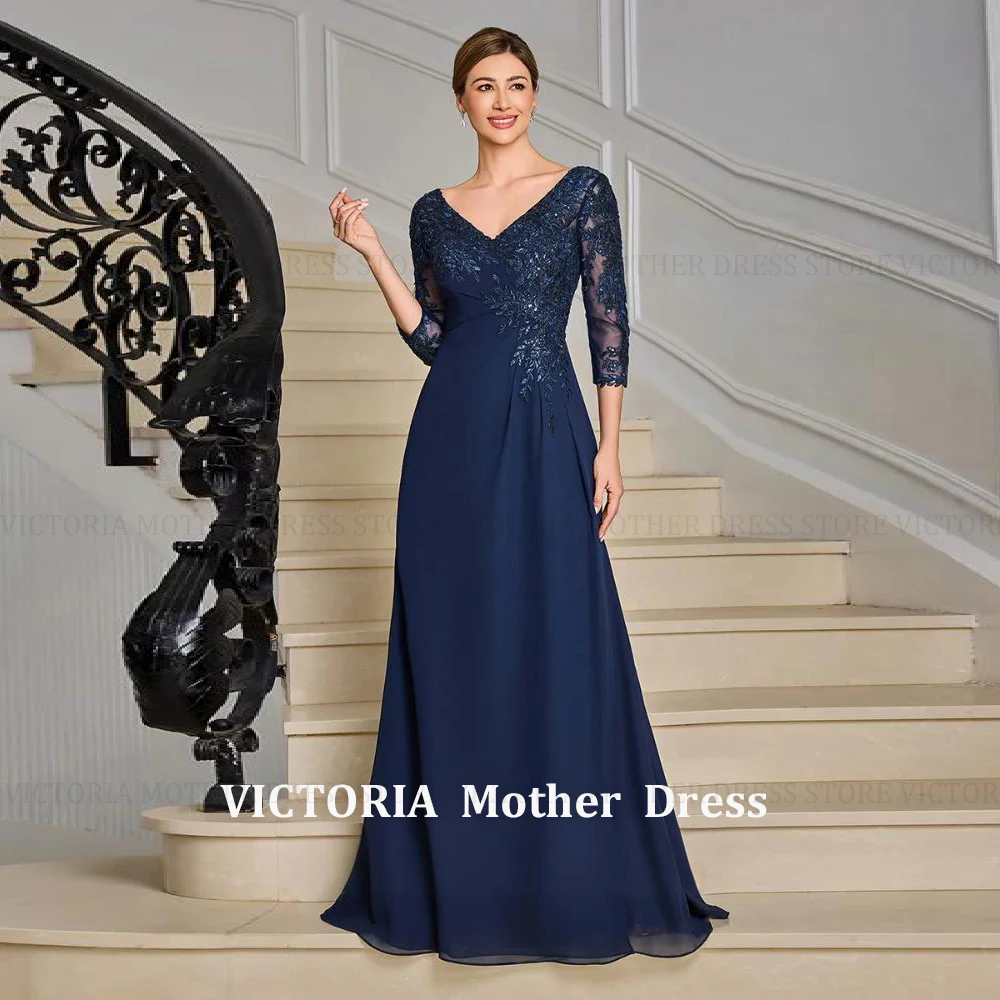 VICTORIA Customized Elegant Mother of the Bride Dress 2026 V-Neck Appliques Sequin Formal Wedding Guest Gowns Long Evening Dress