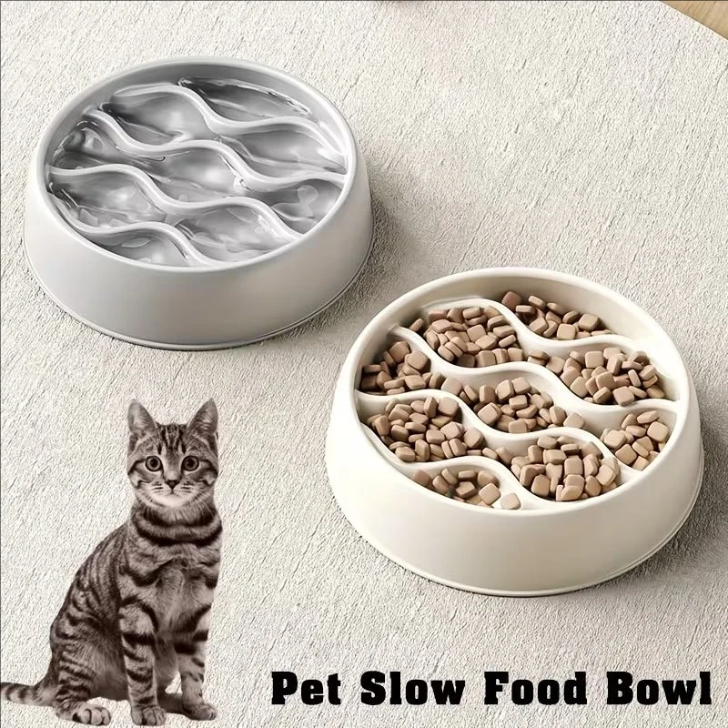 Katzen-Slow-Feeder-Schüssel mit Großer Kapazität, Verstärkte Schüssel für Langsames Fressen, Langlebiges PP-Material