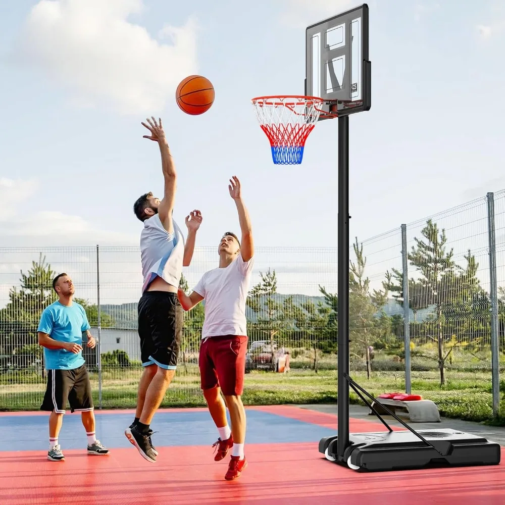 高さ調節可能なバスケットボールゴール - ポータブル屋内外兼用、全年齢対応、長さ44インチ、高さ4.3フィートから10フィート、ジュニアから大人まで