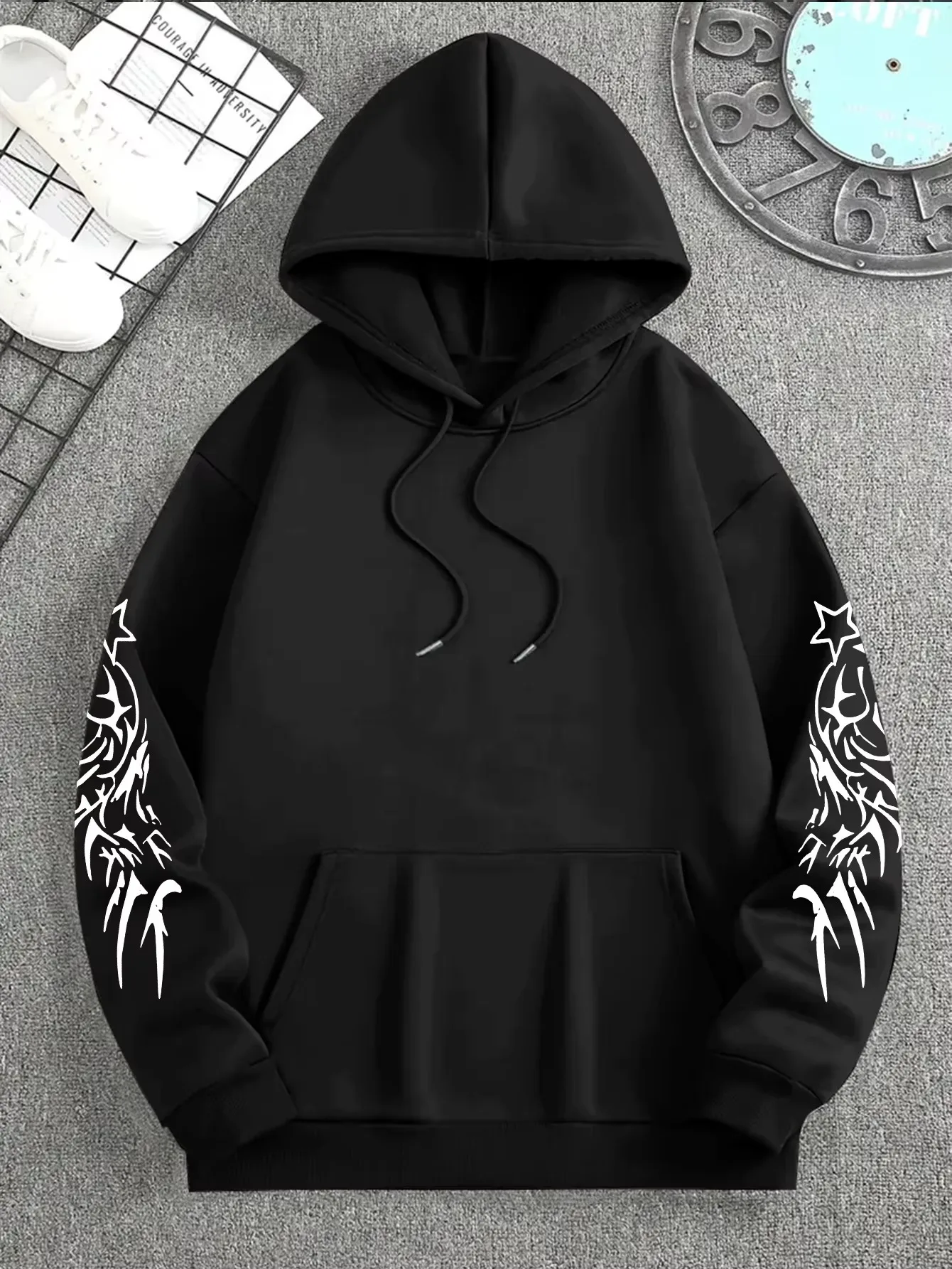 2026 Fashion Men's Tribal Gothic Tattoo Print Hoodie Hip Hop Sports Casual Streetwear Dark Grunge Pullover Sweatshirt Tops