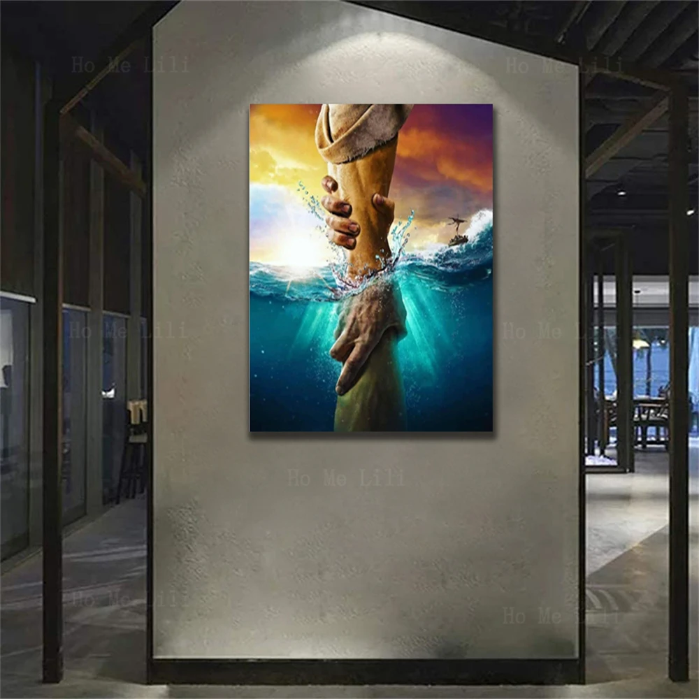 Jesus Christ Saves Peter From Drowning Give Me Your Hand And Do Not Be Afraid The Living Room Wall Is Decorated With Art