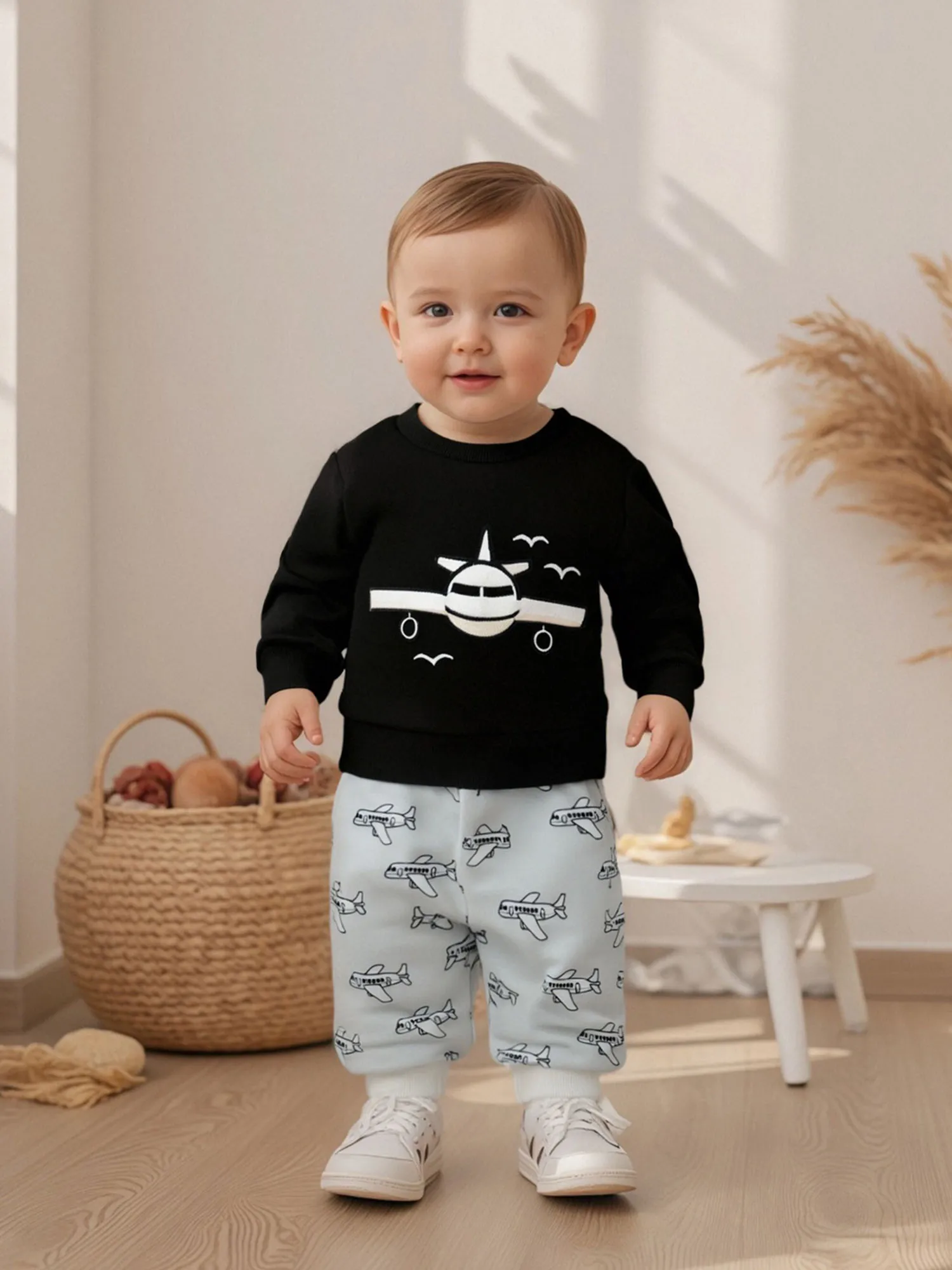 طفل رضيع ملابس الخريف طائرة التطريز سترة مطبوعة مرونة الخصر السراويل 2 قطعة الزي مجموعة للأطفال الصغار #2