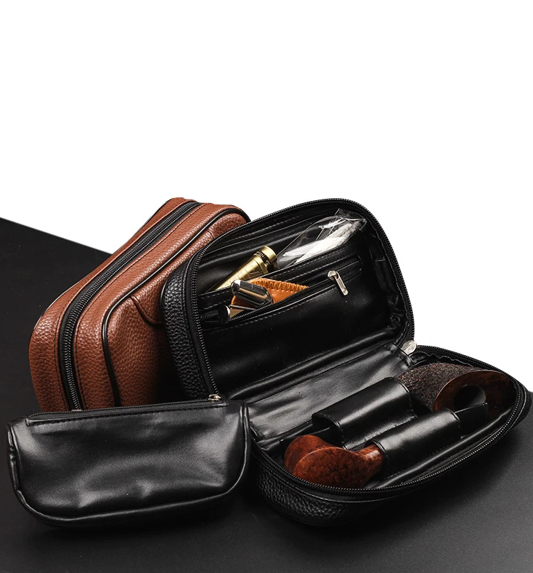 CHANCHAN 3 Colors Leather Tobacco Bag Pipe Pouch Case Smoking Bag For 2 Pipes Tamper Filter Tool Cleaner Preserve Freshness