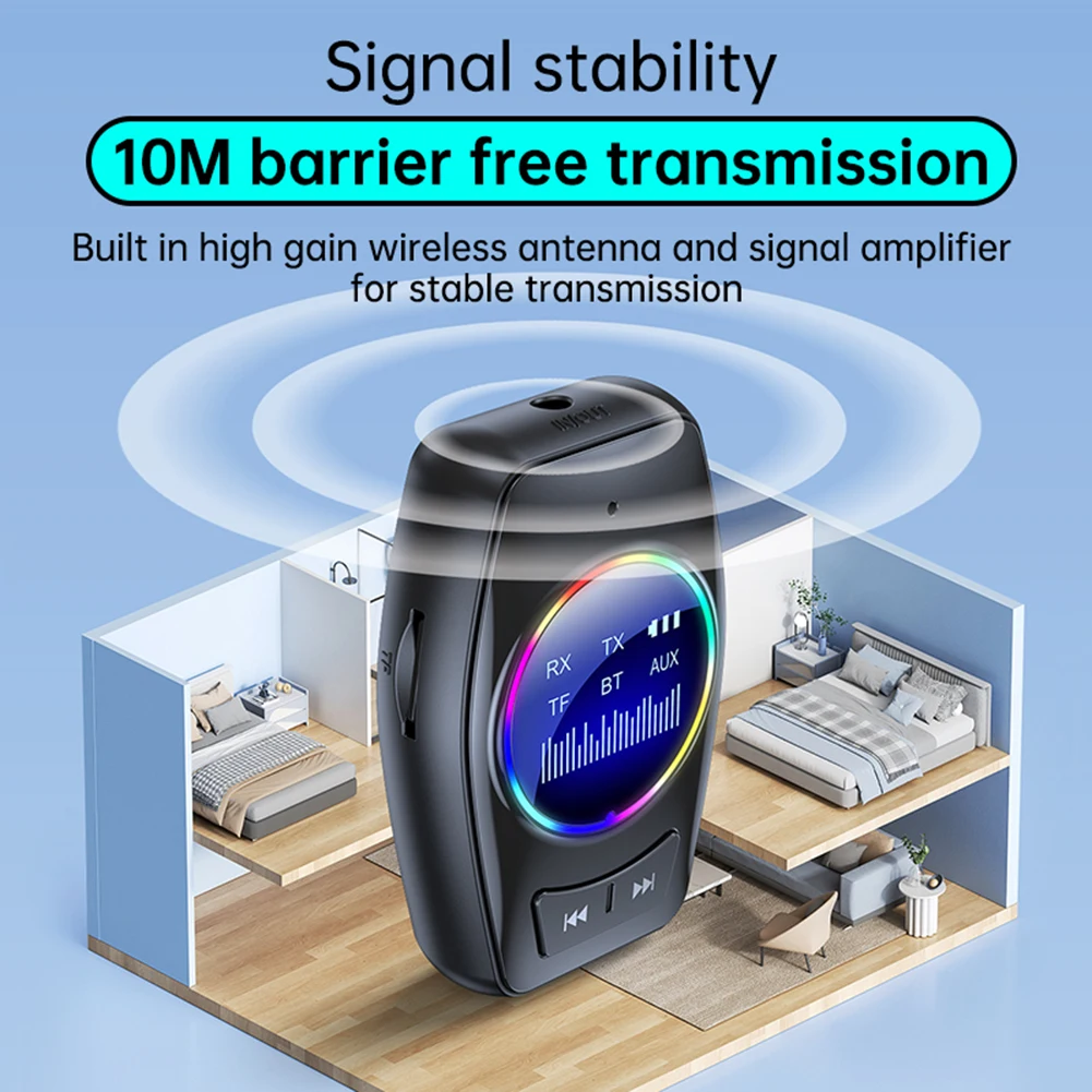 2 in 1 Bluetooth Audio Transmitter Receiver Real Time Status Display Wired Speakers/Amplifiers Support Desktop Computer Notebook