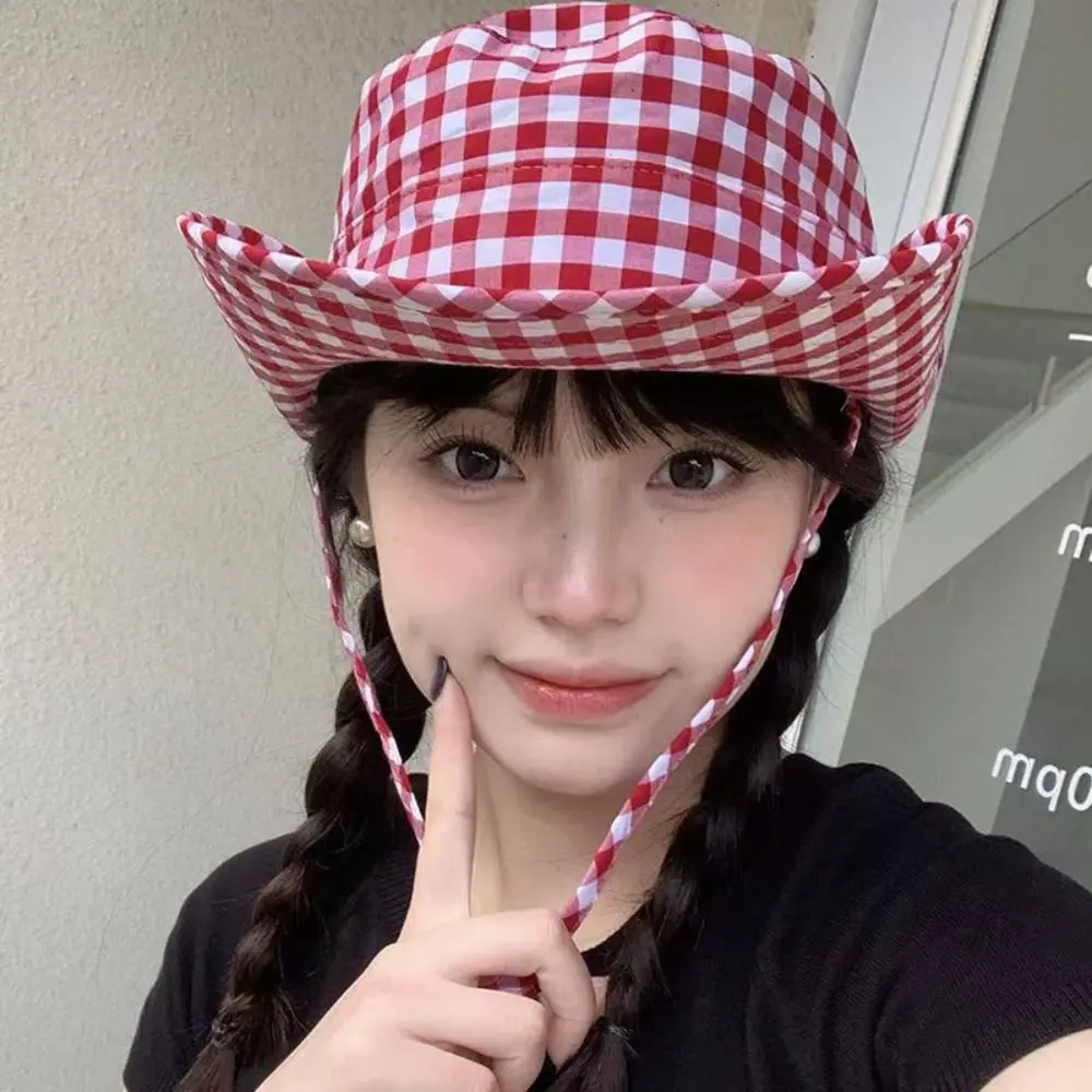 

Summer Lattice Y2k Fishmen Hat UV Protection Solid Color Western Cowboy Hat Waterproof Japanese Wide Brim Sun Hat Outdoor