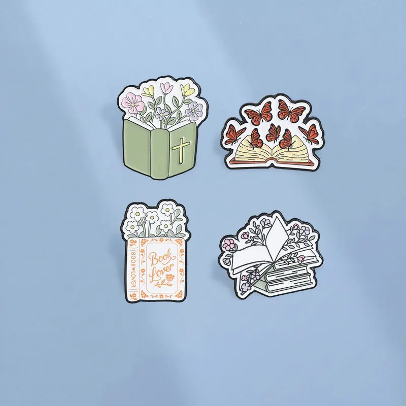 Creative Book Flower Literary Butterfly Brooch Casual Commuting Metal Badge Gift Pins DIY Clothing Bags Hat Scarf T-shirt Jeans
