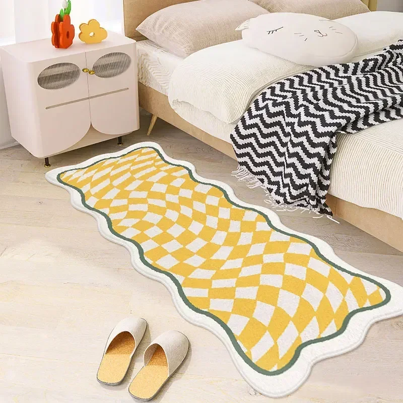 Bedroom Carpet Bedside Mat Soft Fluffy Plush Checkerboard Floor Mats Long Room Decor Plaid Rug Shaggy  침실 뒤 Коврик Для Спальни