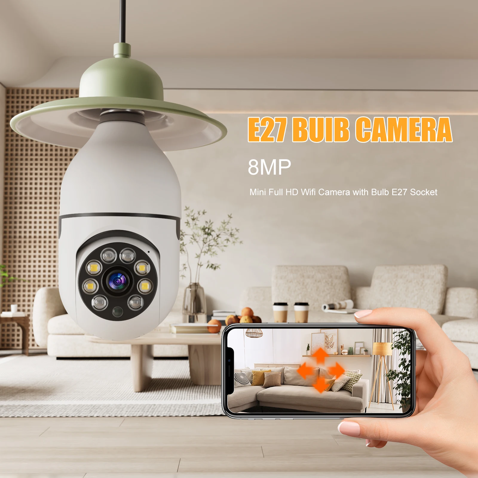 8MP E27 IP Bulb Camera CCTV Indoor Surveillance Cameras Security Wireless Full Color Night Vision AI Human Motion Detect 4X Zoom