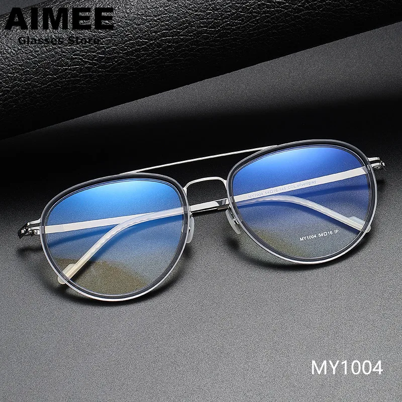 German Design Acetate Ultralight Glasses Frame Men's Pilot Double-Beam Prescription Eyeglasses Women Myopia Rubber Ring Eyewear