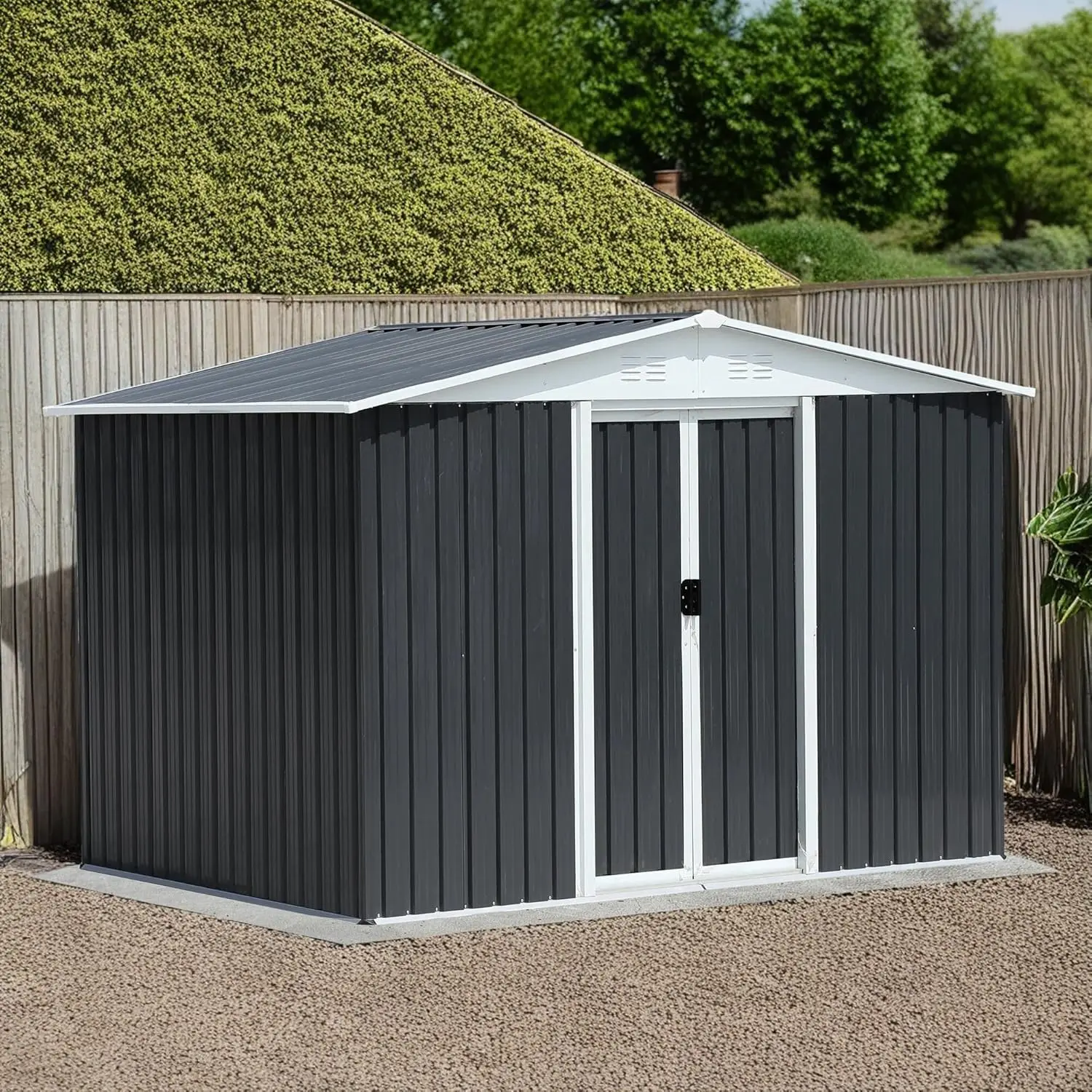 

8x6 FT Outdoor Storage Shed, Waterproof Metal Garden Tool Sheds with Lockable Sliding Doors and Vents, for Backyard, Patio