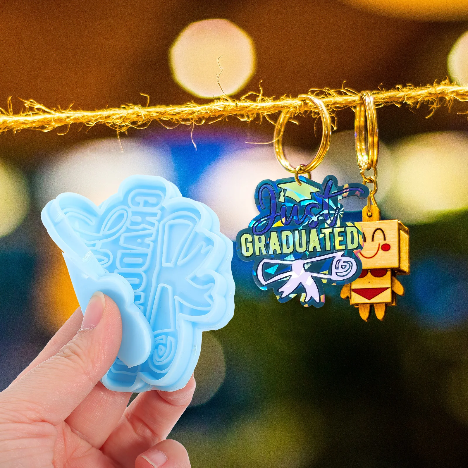 

Graduation Cap Keychain Mold Silicone Flexible DIY Charm Pendant Mold Resin Craft Supplies Graduation Cap Keychain Molds