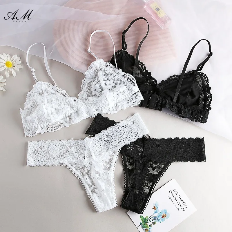 Sexy Lace Women Underwear Set Seamless Wire Free Bra Sets Hollow Out Bra and Panty Sets for Women Embroidery Intimates Lingerie